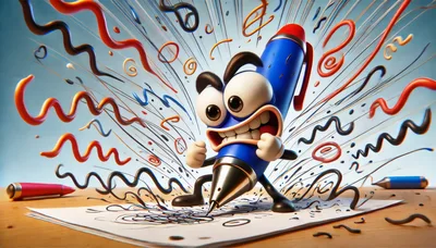 Animated Blue Pen Character Drawing Energetically