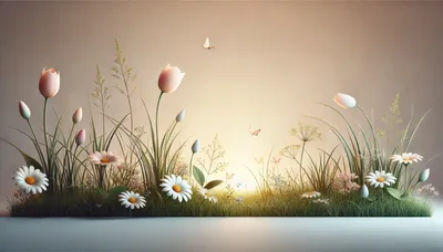 Spring Meadow With Tulips And Daisies
