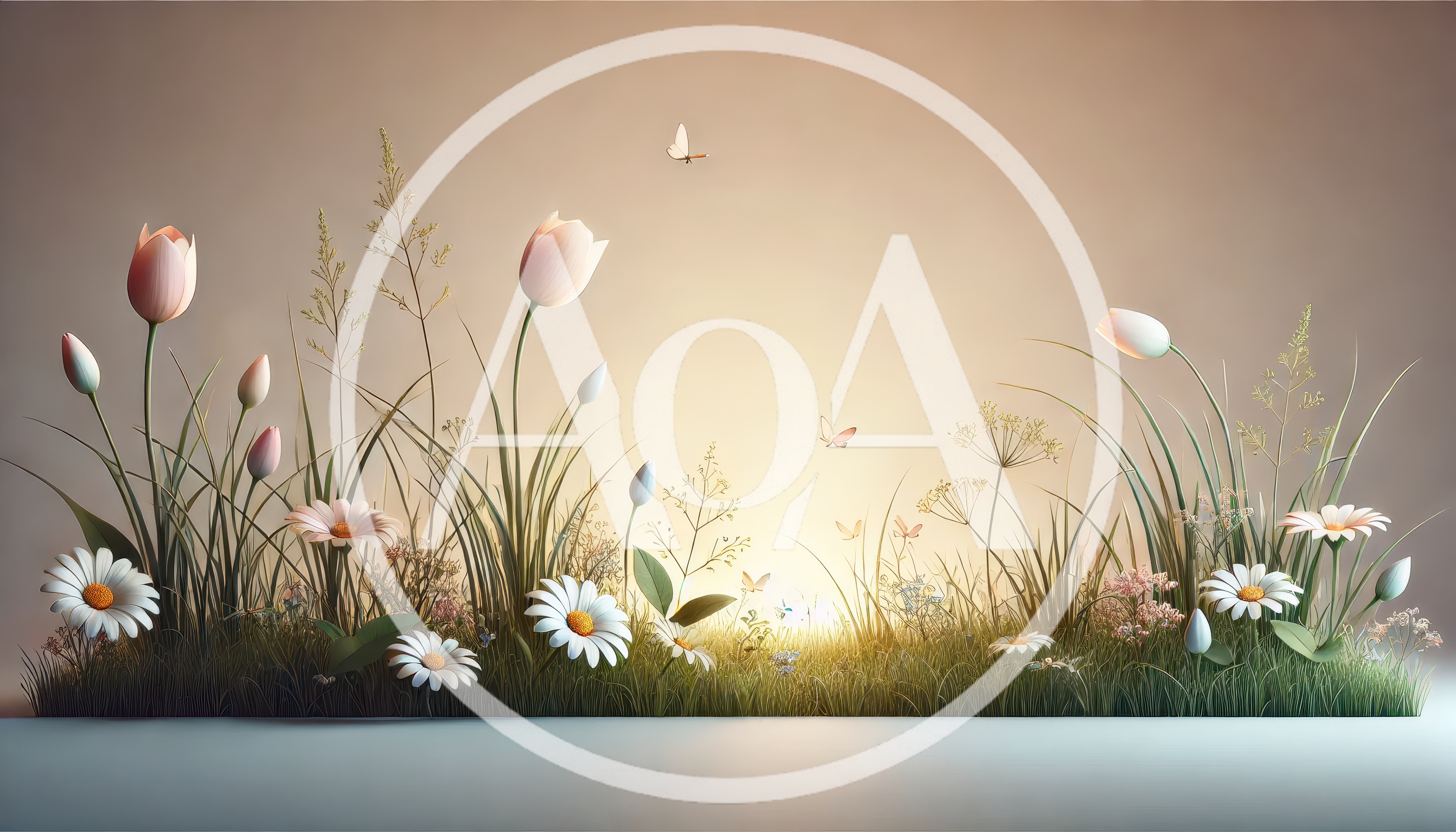 Spring Meadow With Tulips And Daisies