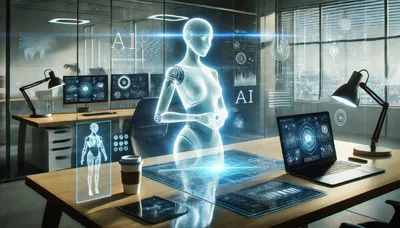 Holographic AI Robot Interface in Modern Office