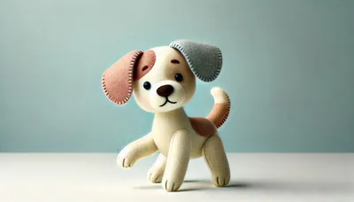 Handmade Felt Puppy Toy Standing On Table