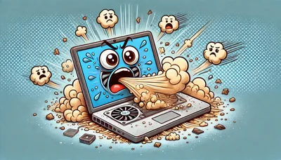 Cartoon Laptop Overheating With Explosive Popcorn