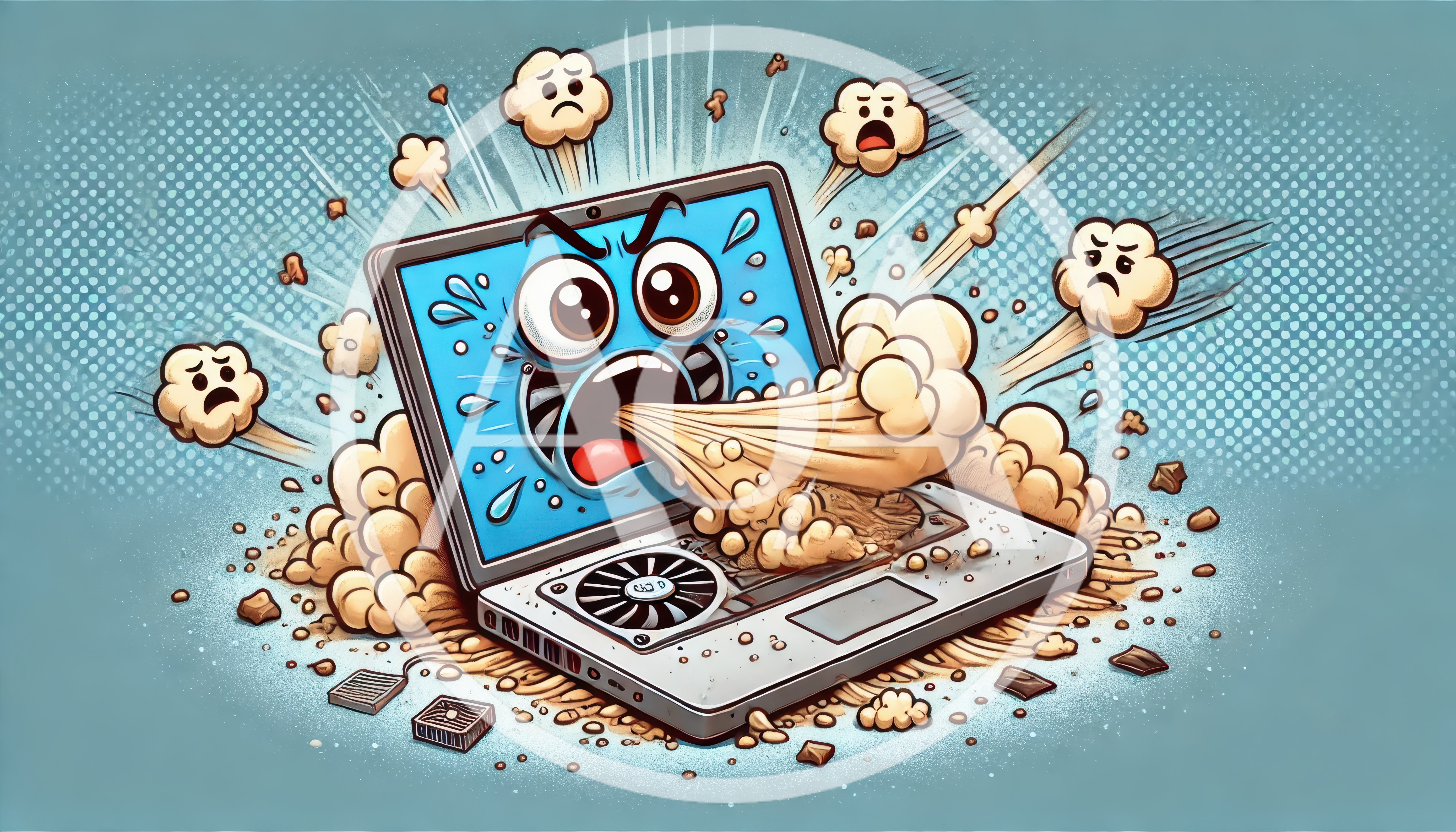 Cartoon Laptop Overheating With Explosive Popcorn