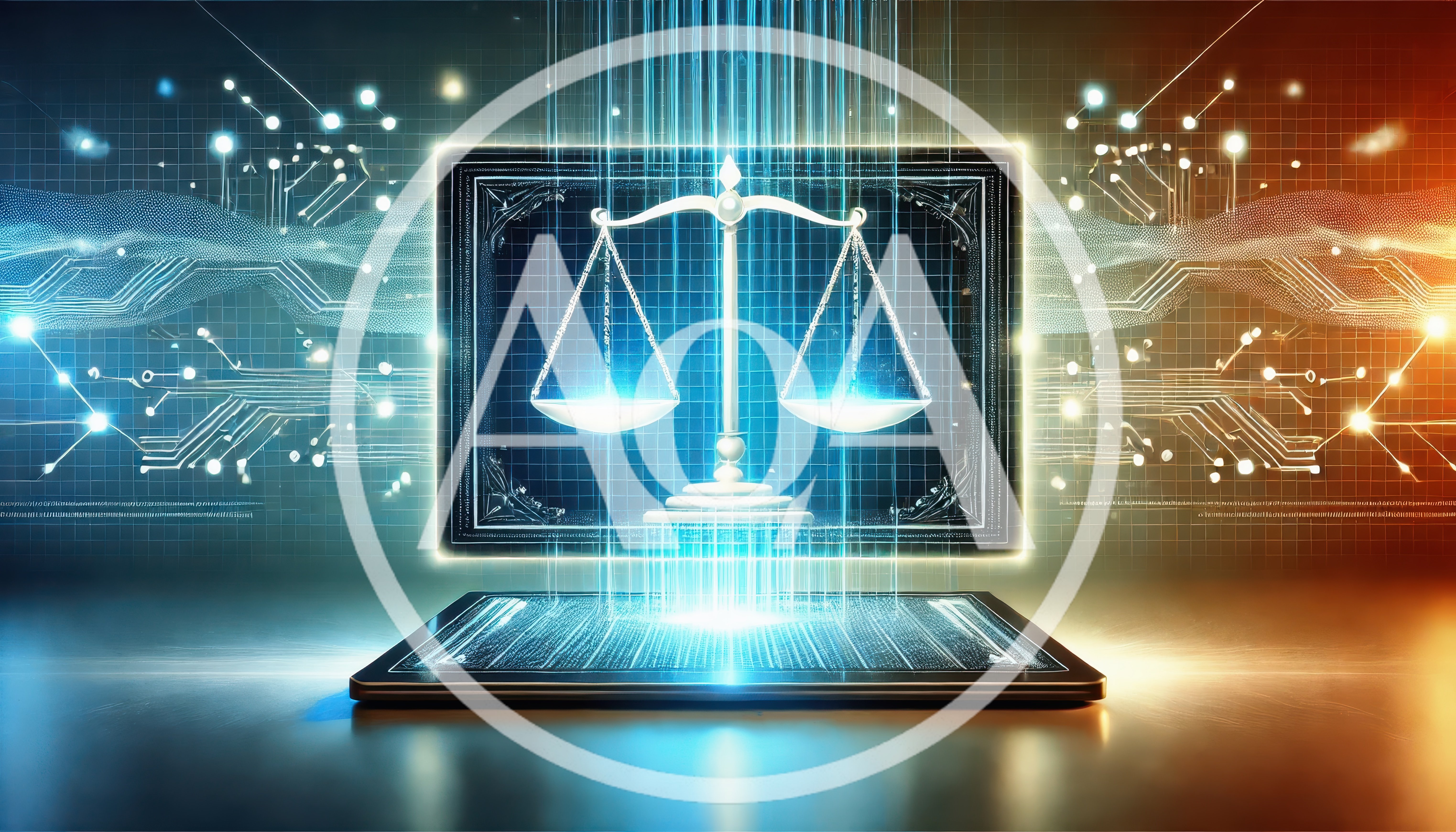 Digital Scales Of Justice On Futuristic Computer Screen