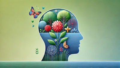 Surreal Human Head Silhouette With Botanical Garden Interior