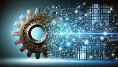 Digital Transformation Concept With Gear Dissolving Into Circuitry