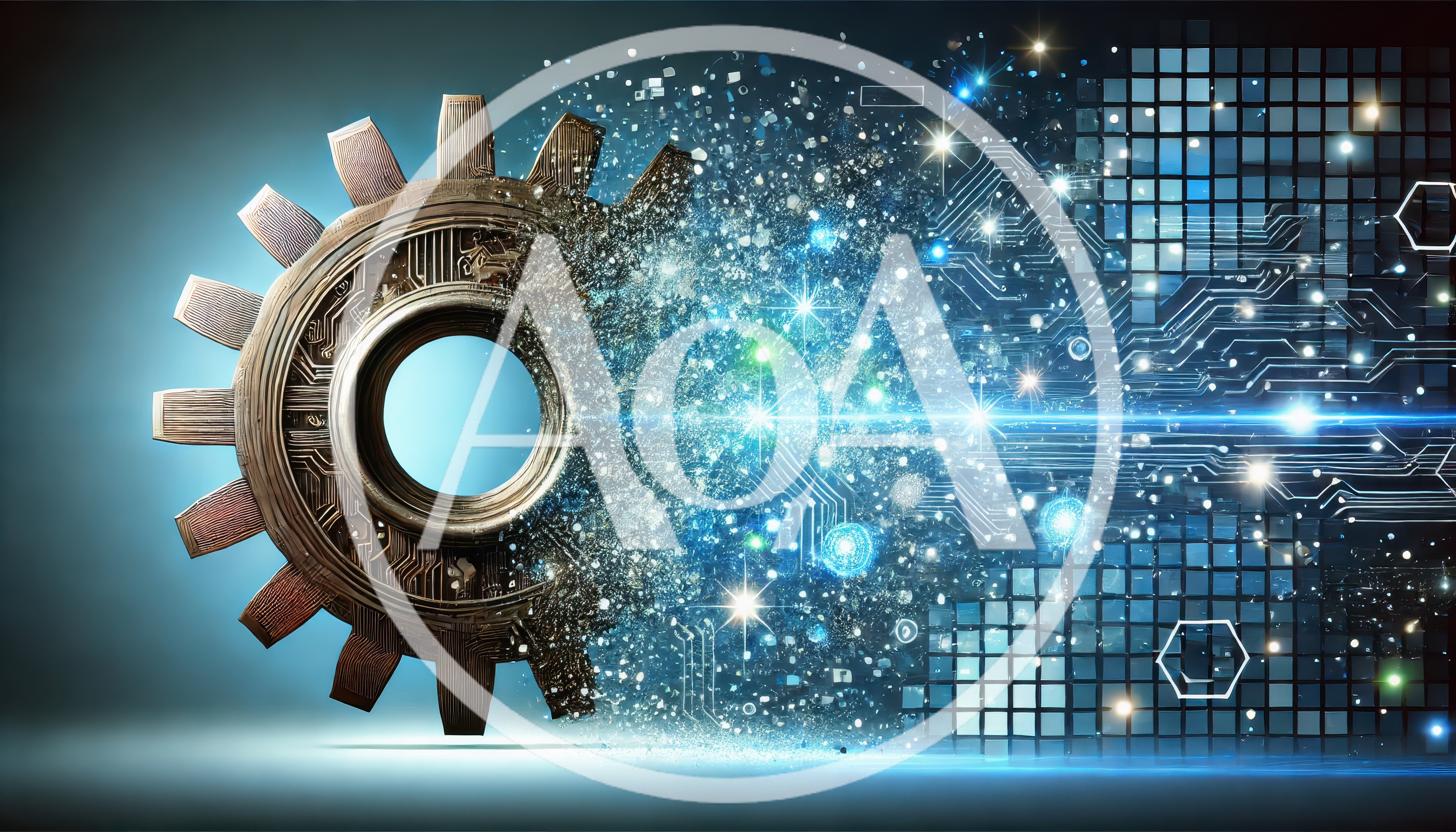 Digital Transformation Concept With Gear Dissolving Into Circuitry