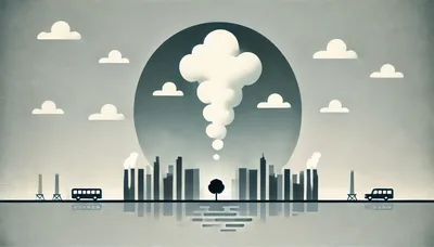 Minimalist Cityscape Illustration With Industrial Pollution And Tree
