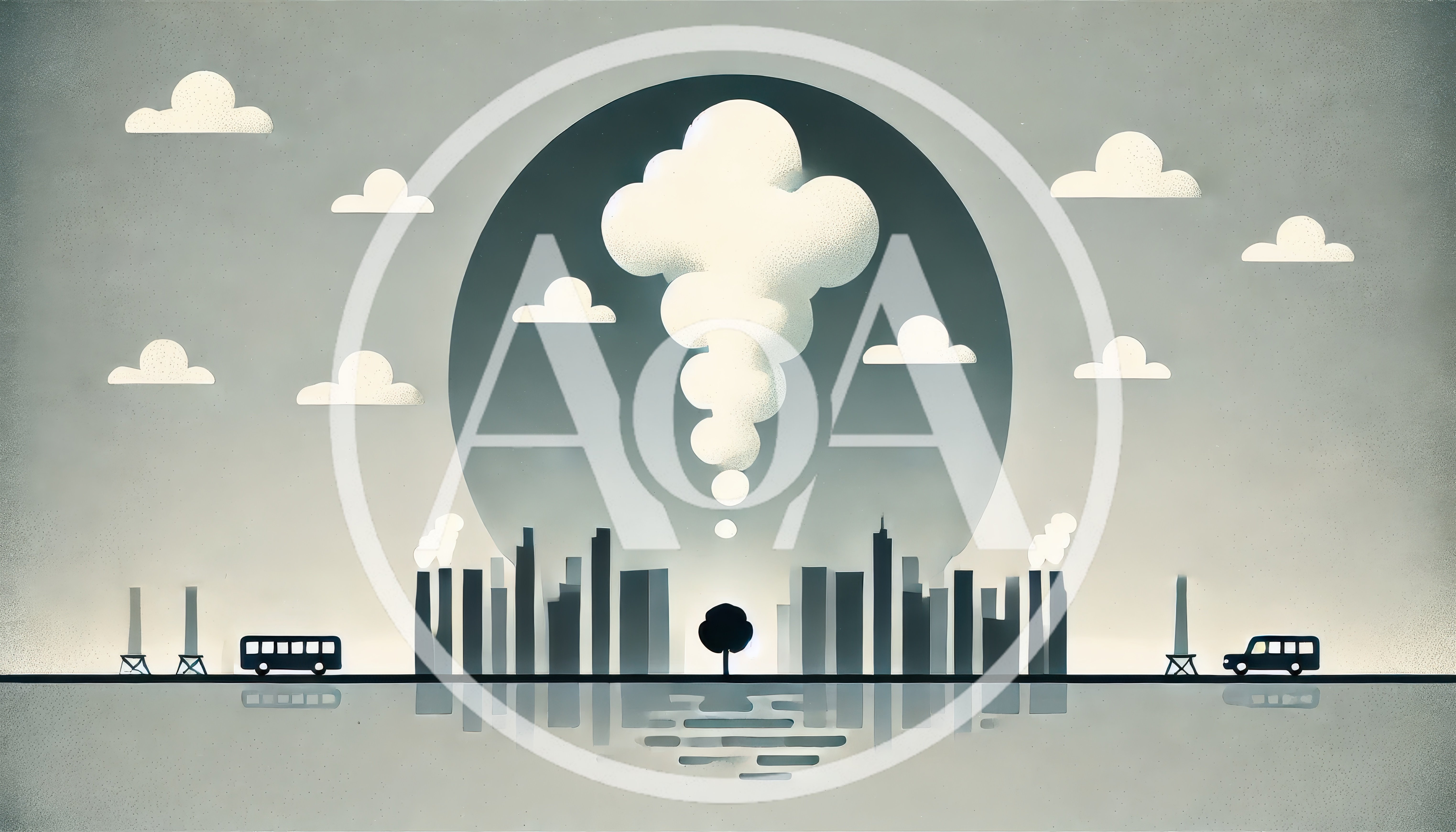 Minimalist Cityscape Illustration With Industrial Pollution And Tree