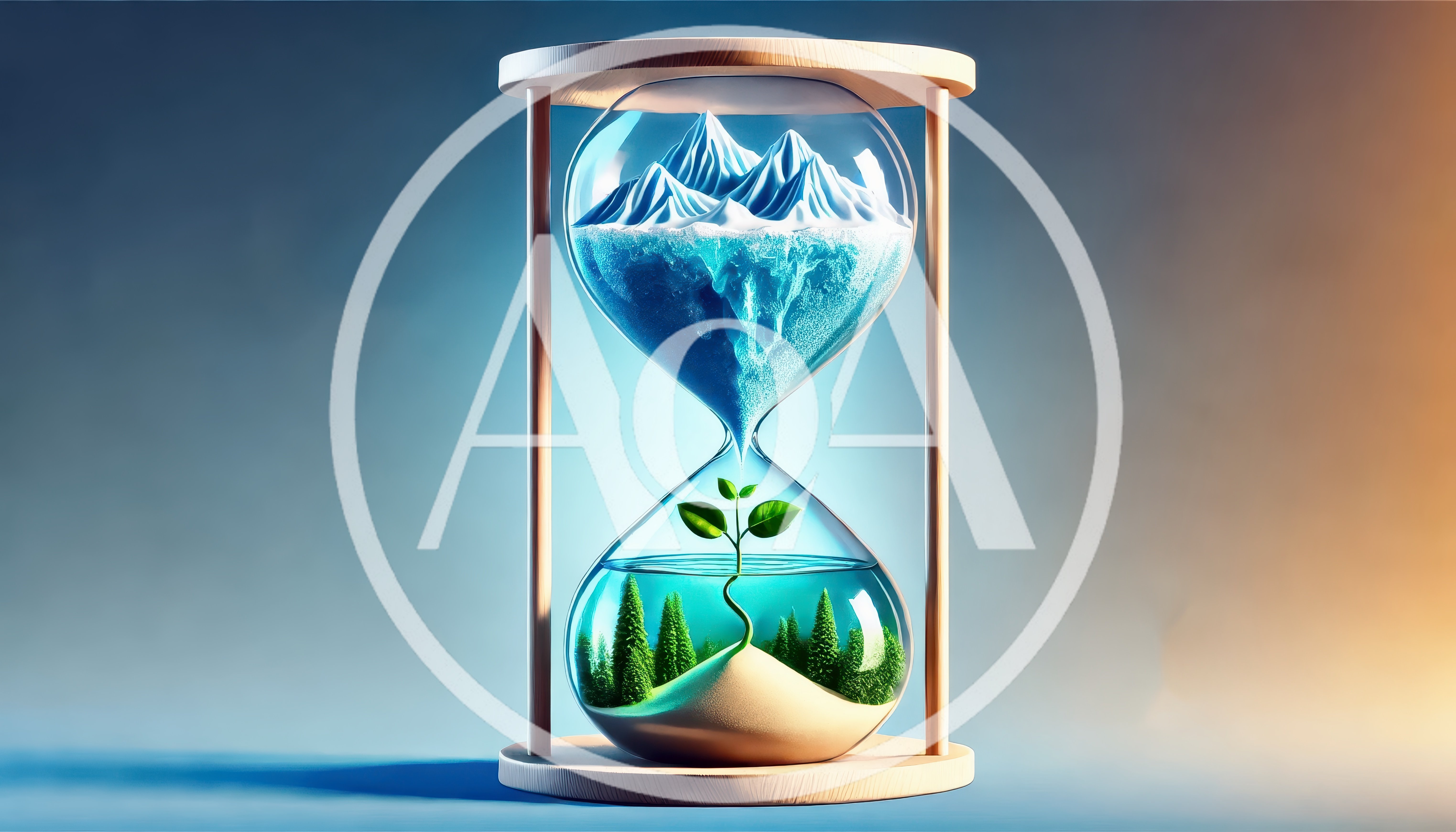 Conceptual Hourglass With Melting Ice And Growing Plant
