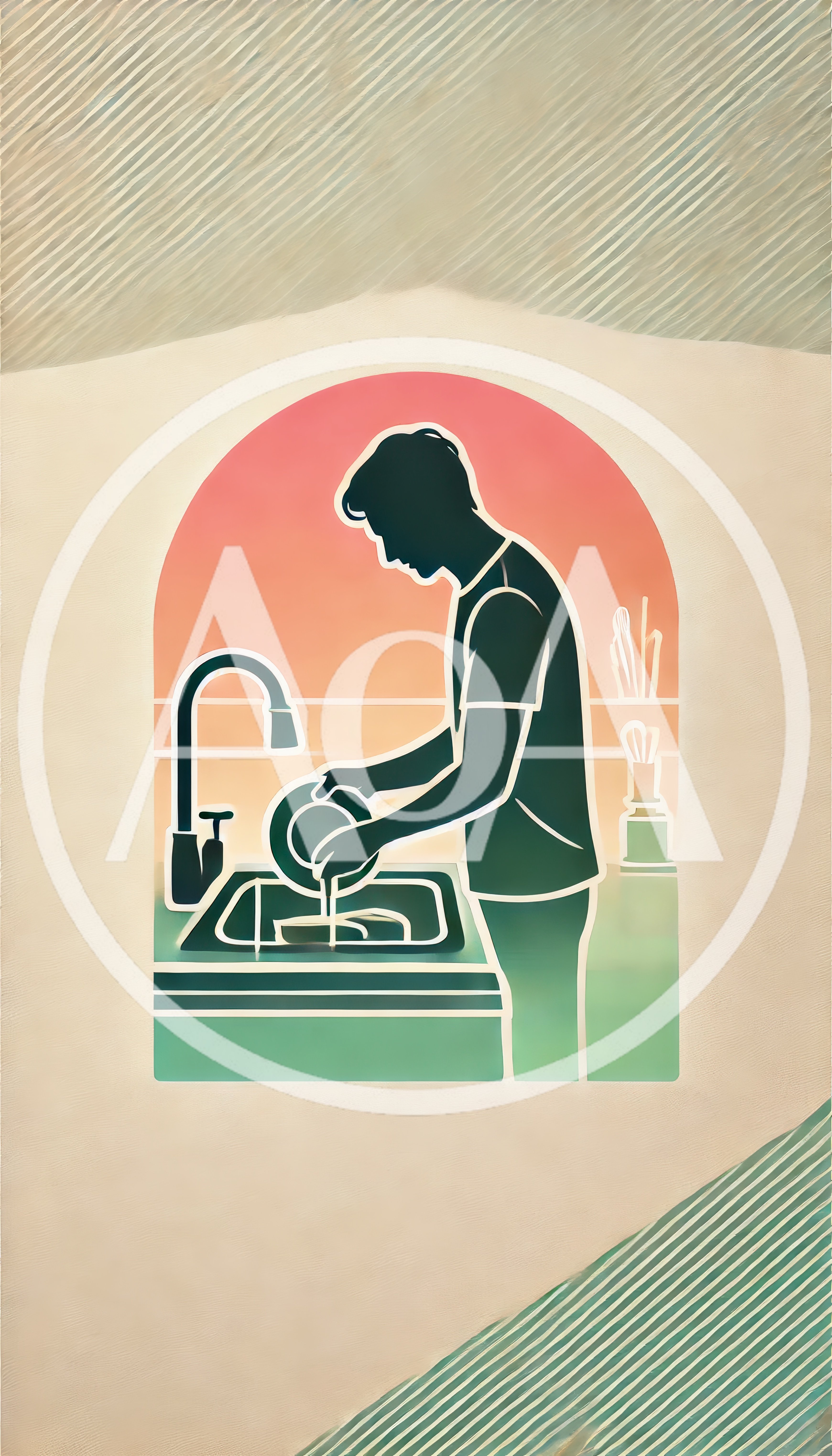 Minimalist Illustration Of A Man Washing Dishes