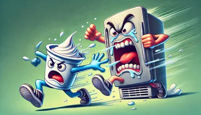 Angry Refrigerator Chasing A Running Yogurt Cup