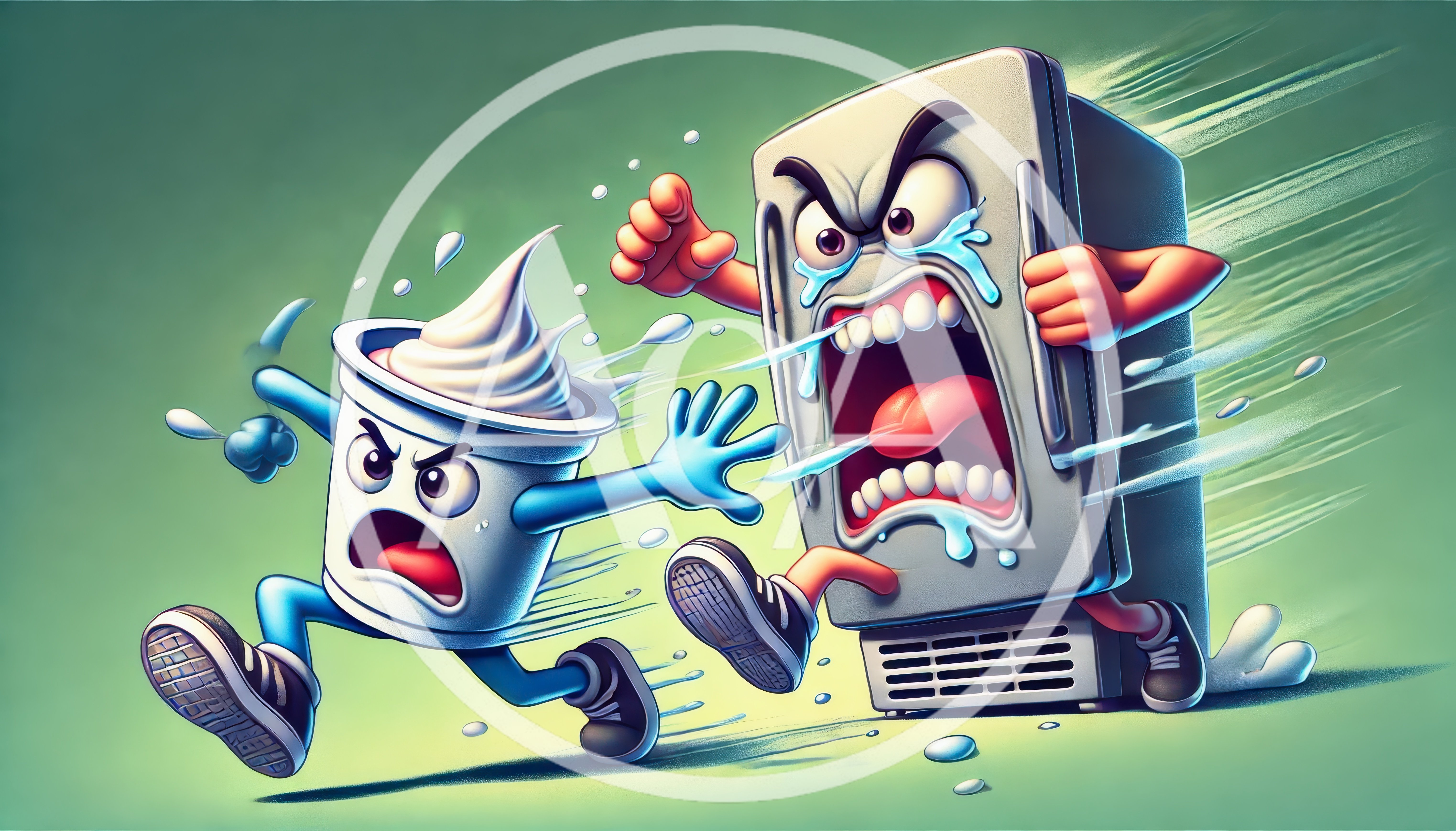 Angry Refrigerator Chasing A Running Yogurt Cup