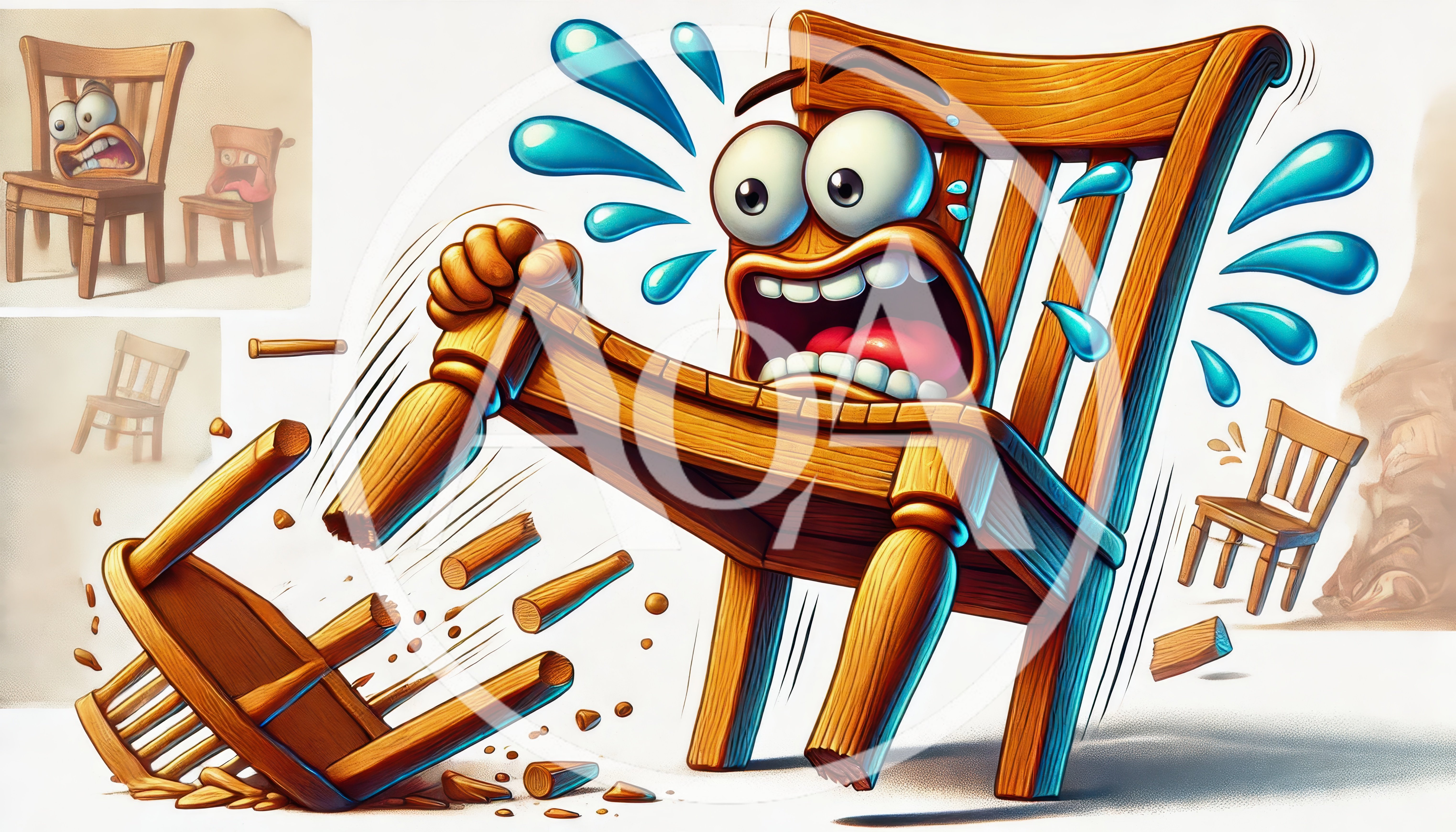 Cartoon Wooden Chair Character Having A Meltdown