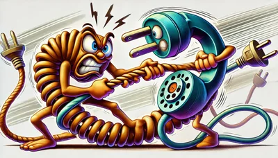 Anthropomorphic Electrical Cords Engaged In A Tug Of War