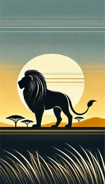Minimalist Silhouette Of A Lion In The African Savannah