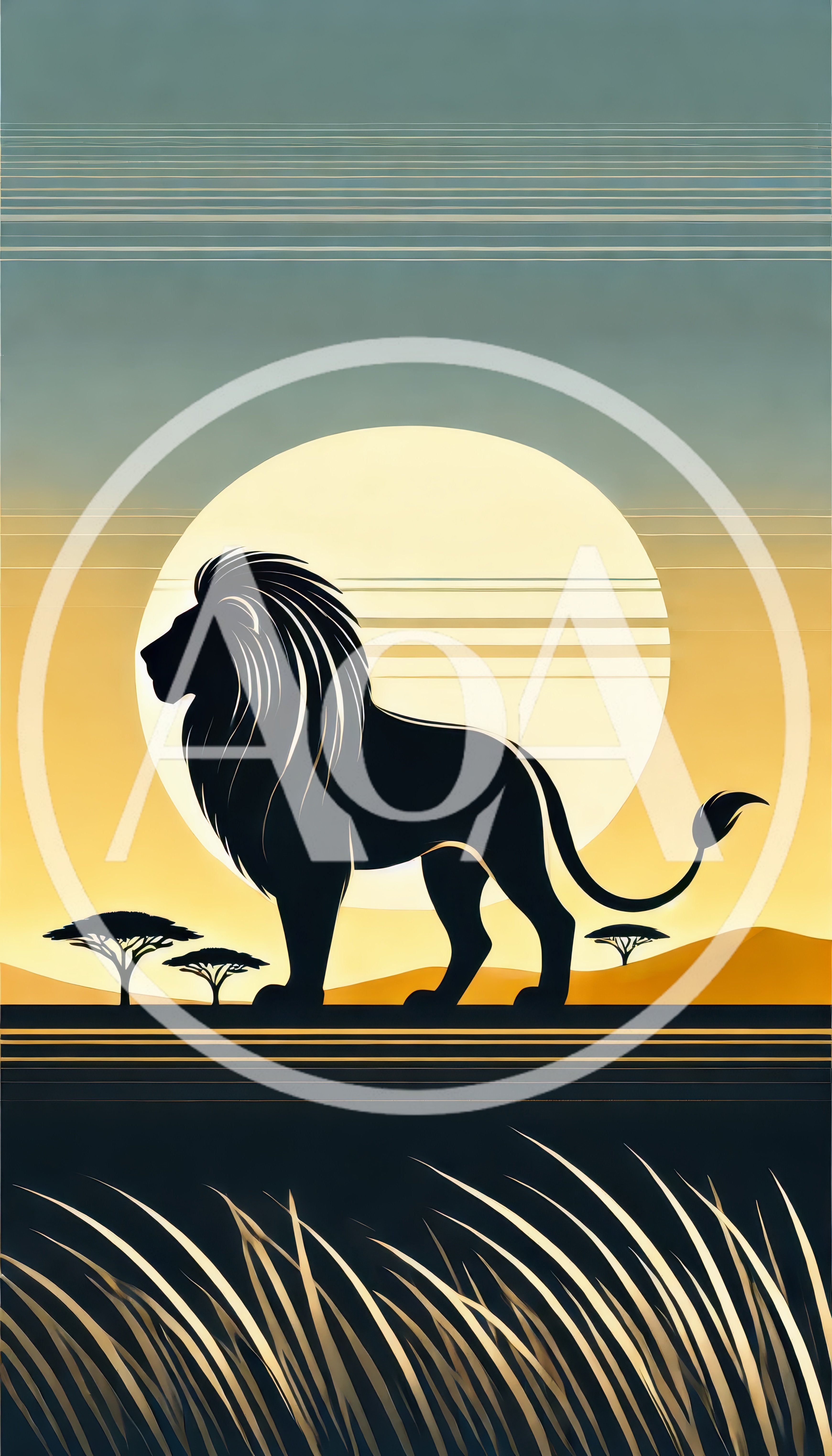 Minimalist Silhouette Of A Lion In The African Savannah