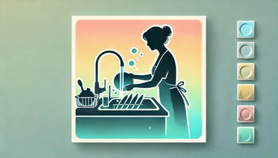 Silhouette Illustration Of A Woman Washing Dishes