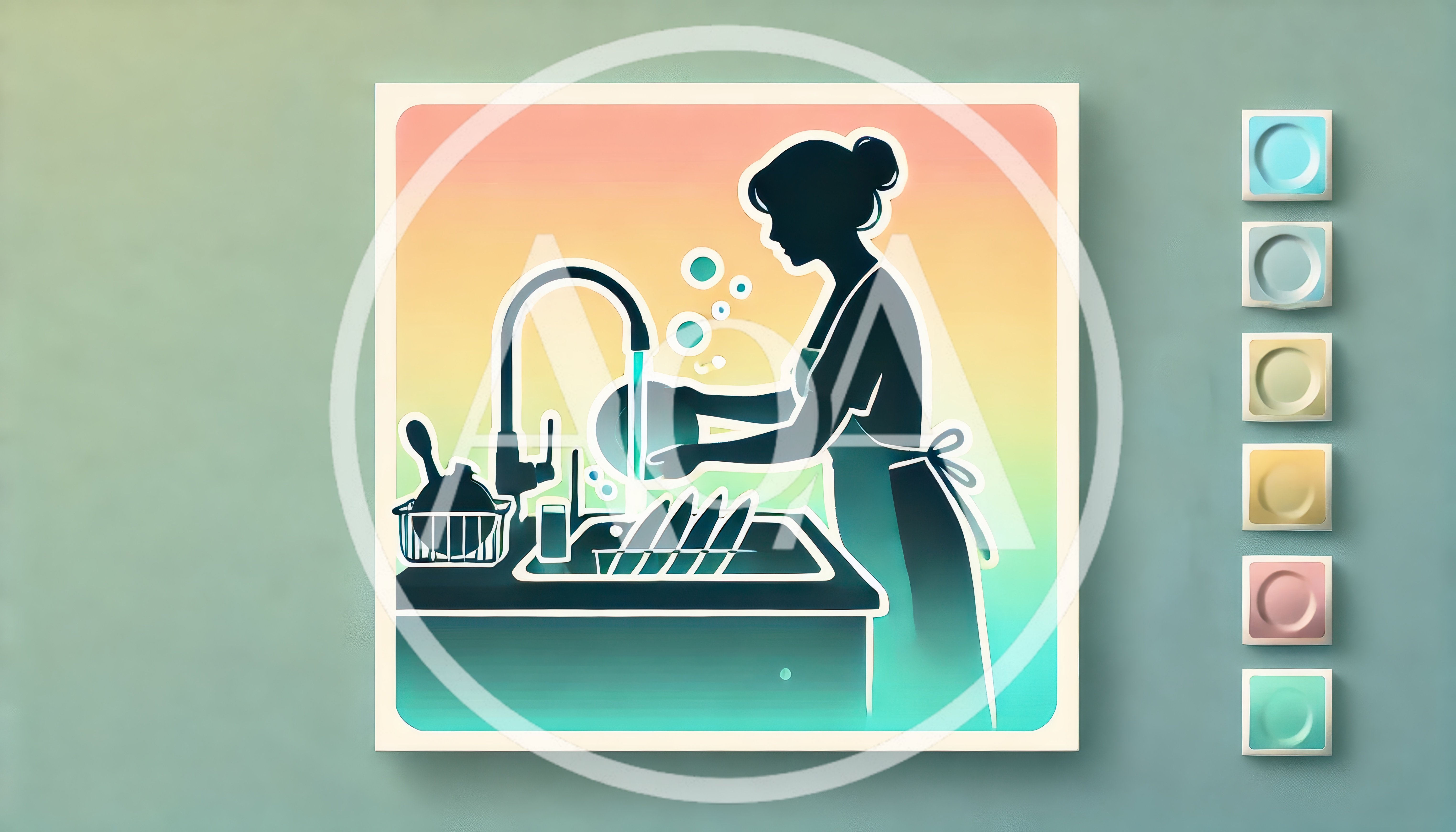 Silhouette Illustration Of A Woman Washing Dishes