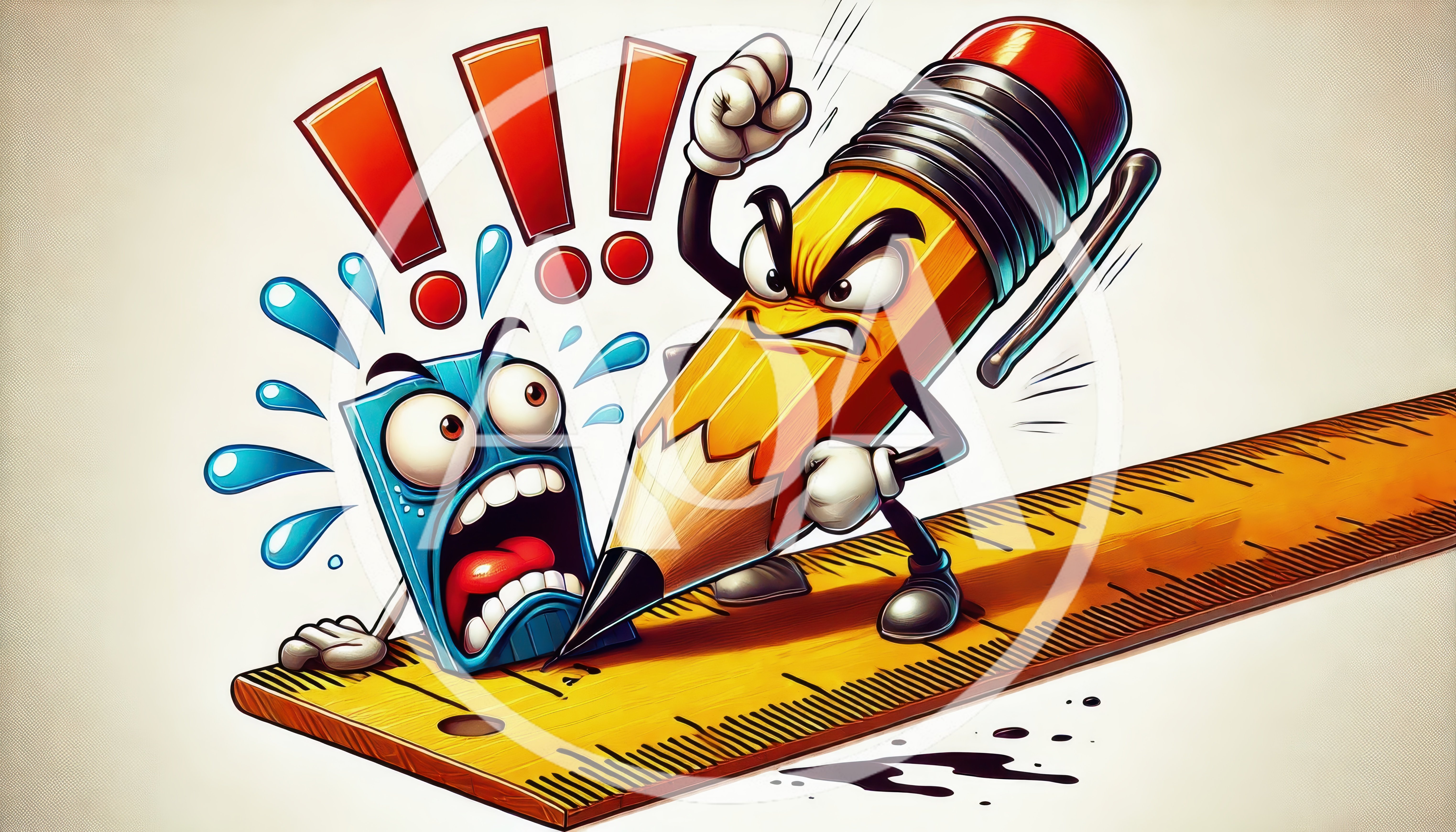 Angry Pencil Character Threatening A Scared Eraser