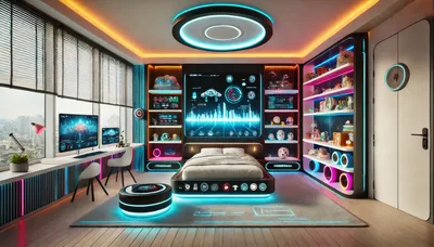 Futuristic Cyberpunk Bedroom Interior With Neon Lighting