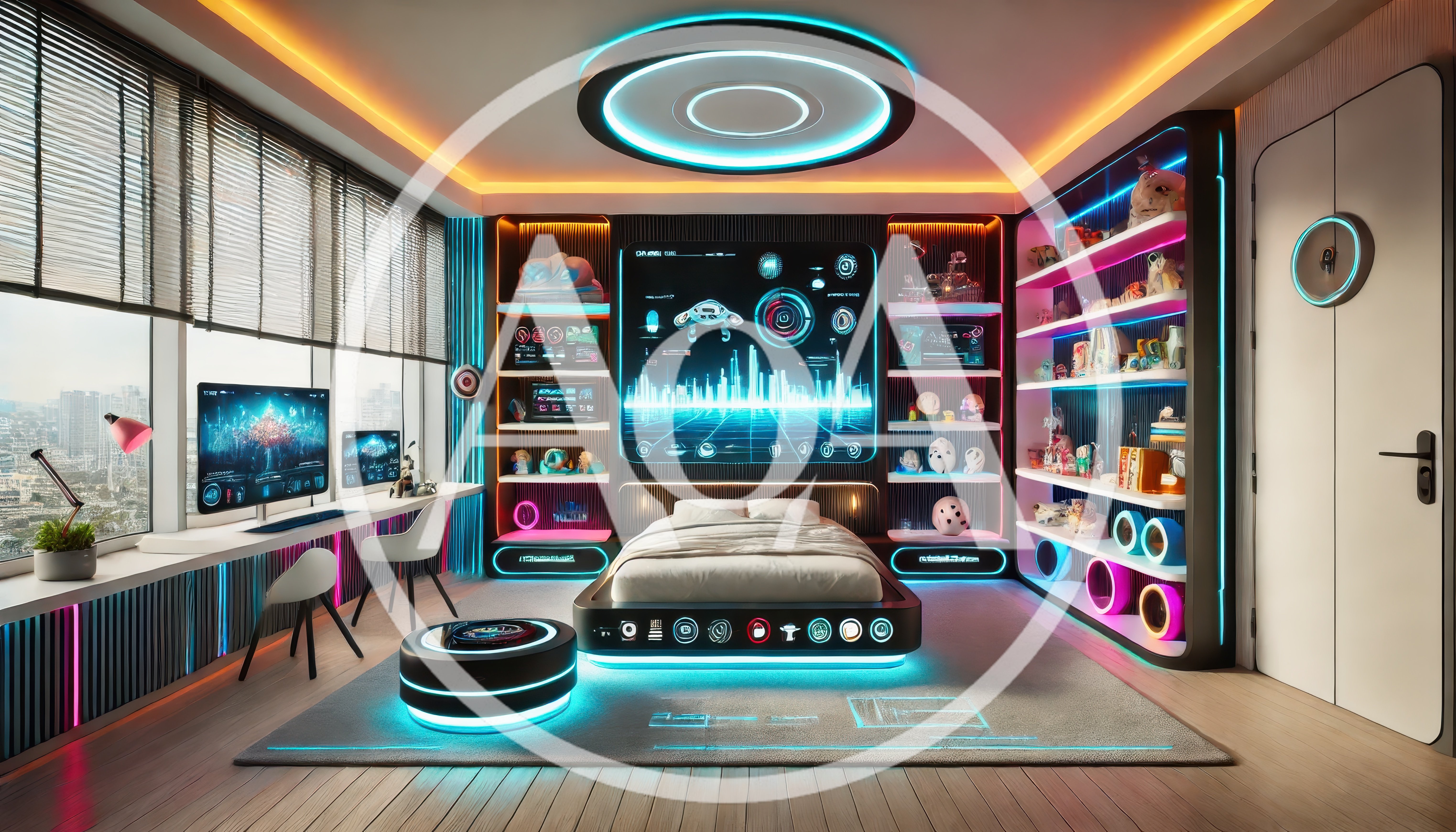Futuristic Cyberpunk Bedroom Interior With Neon Lighting