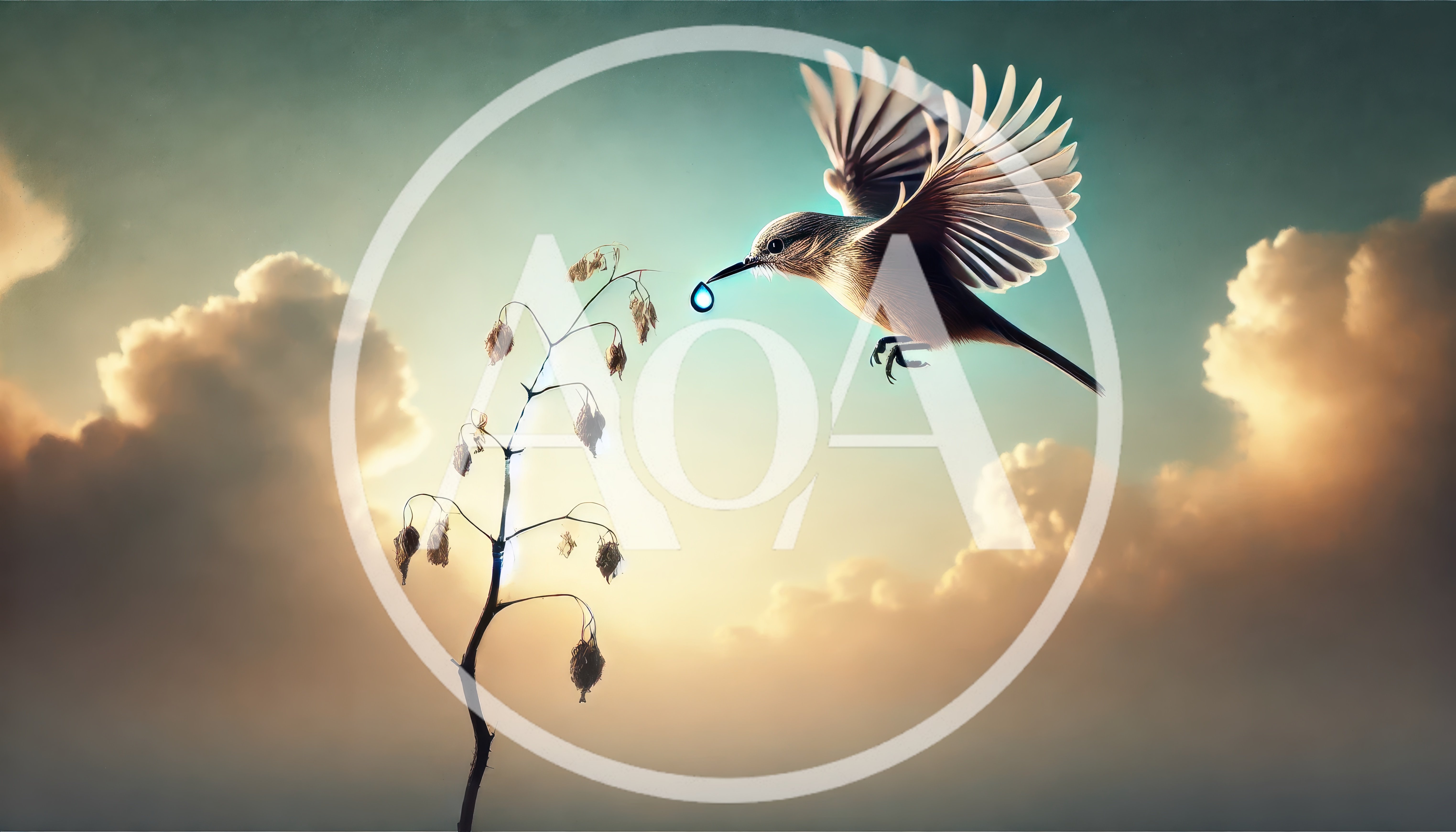 Bird Carrying Water Drop To Withered Plant