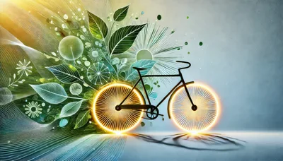 Abstract Bicycle Illustration With Glowing Wheels And Botanical Elements