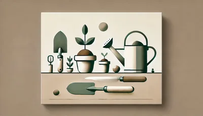 Minimalist Gardening Tools and Potted Plants Illustration