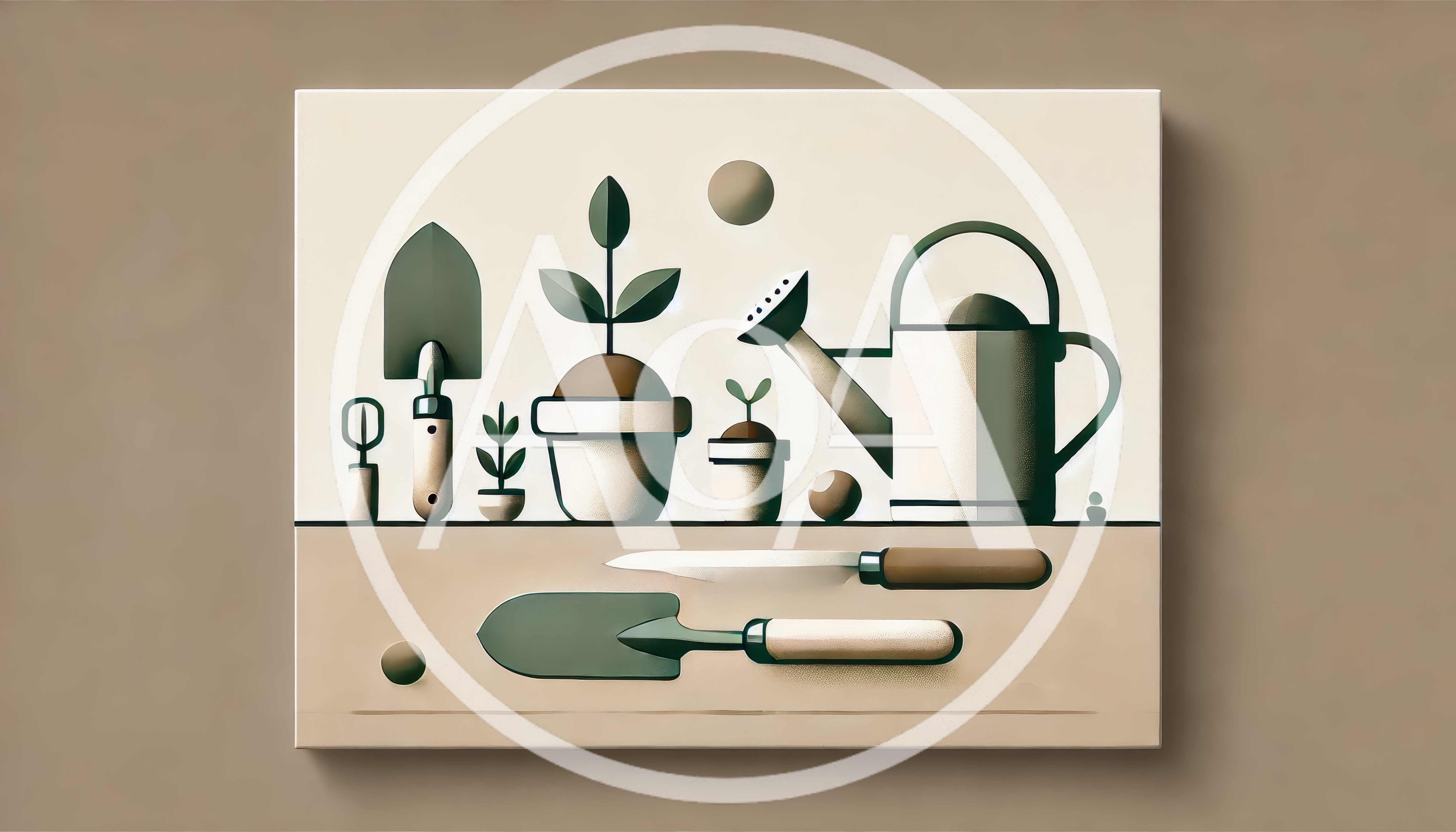 Minimalist Gardening Tools and Potted Plants Illustration