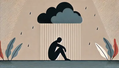 Depressed Silhouette Sitting Under A Rain Cloud