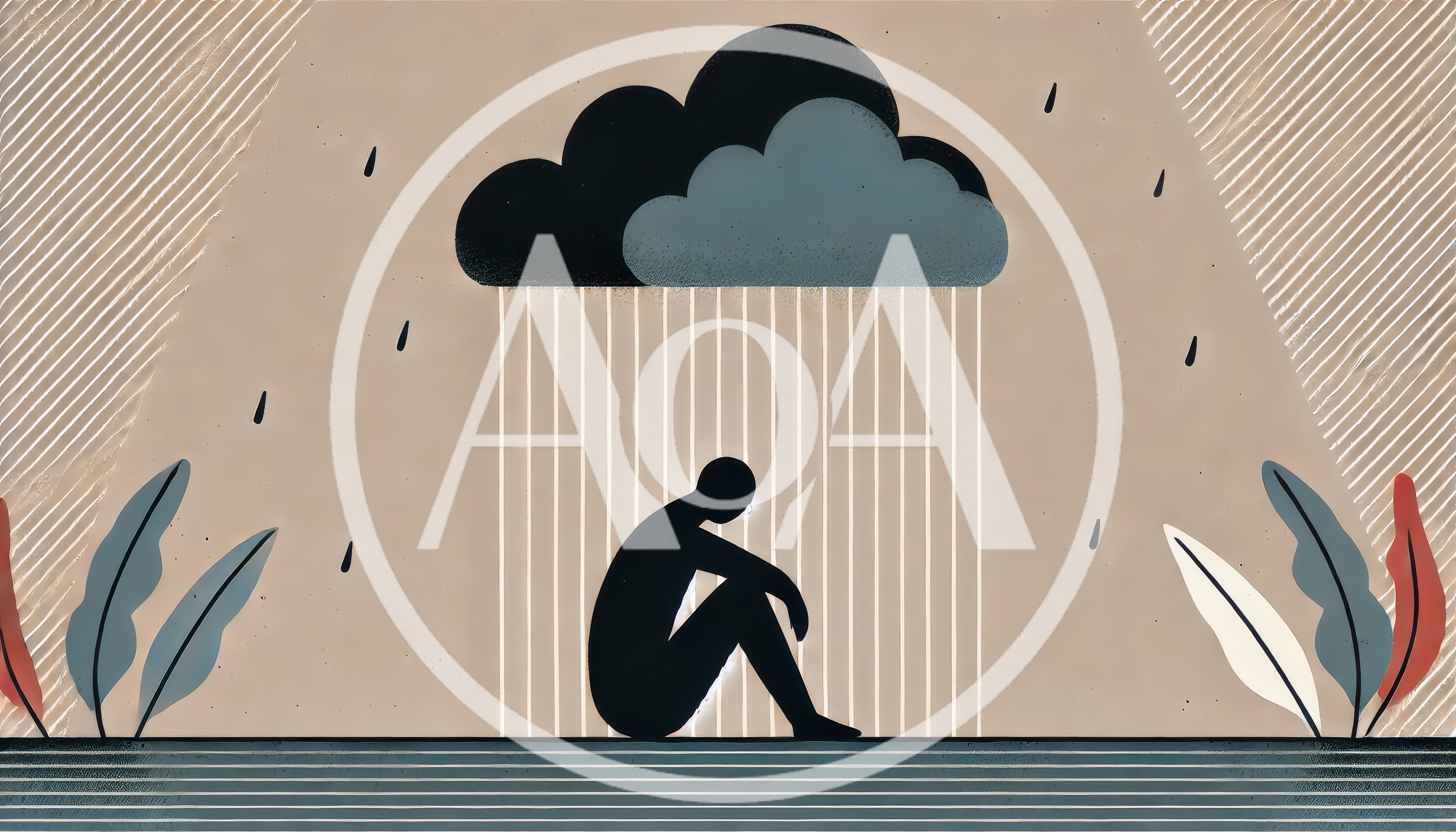 Depressed Silhouette Sitting Under A Rain Cloud