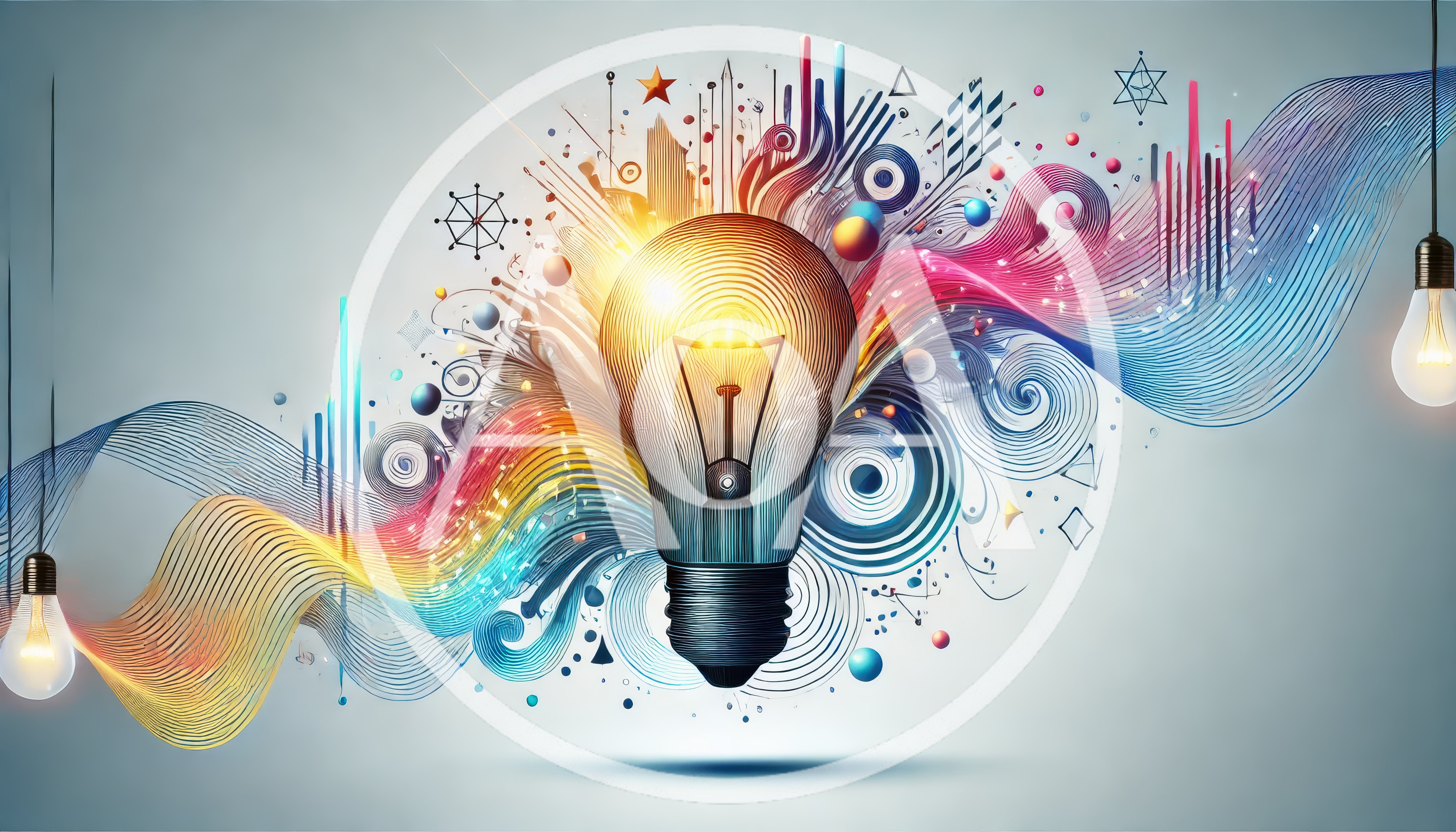 Abstract Light Bulb With Colorful Energy Waves