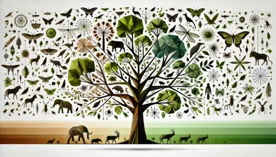 Stylized Geometric Tree Of Life With Wildlife Illustration
