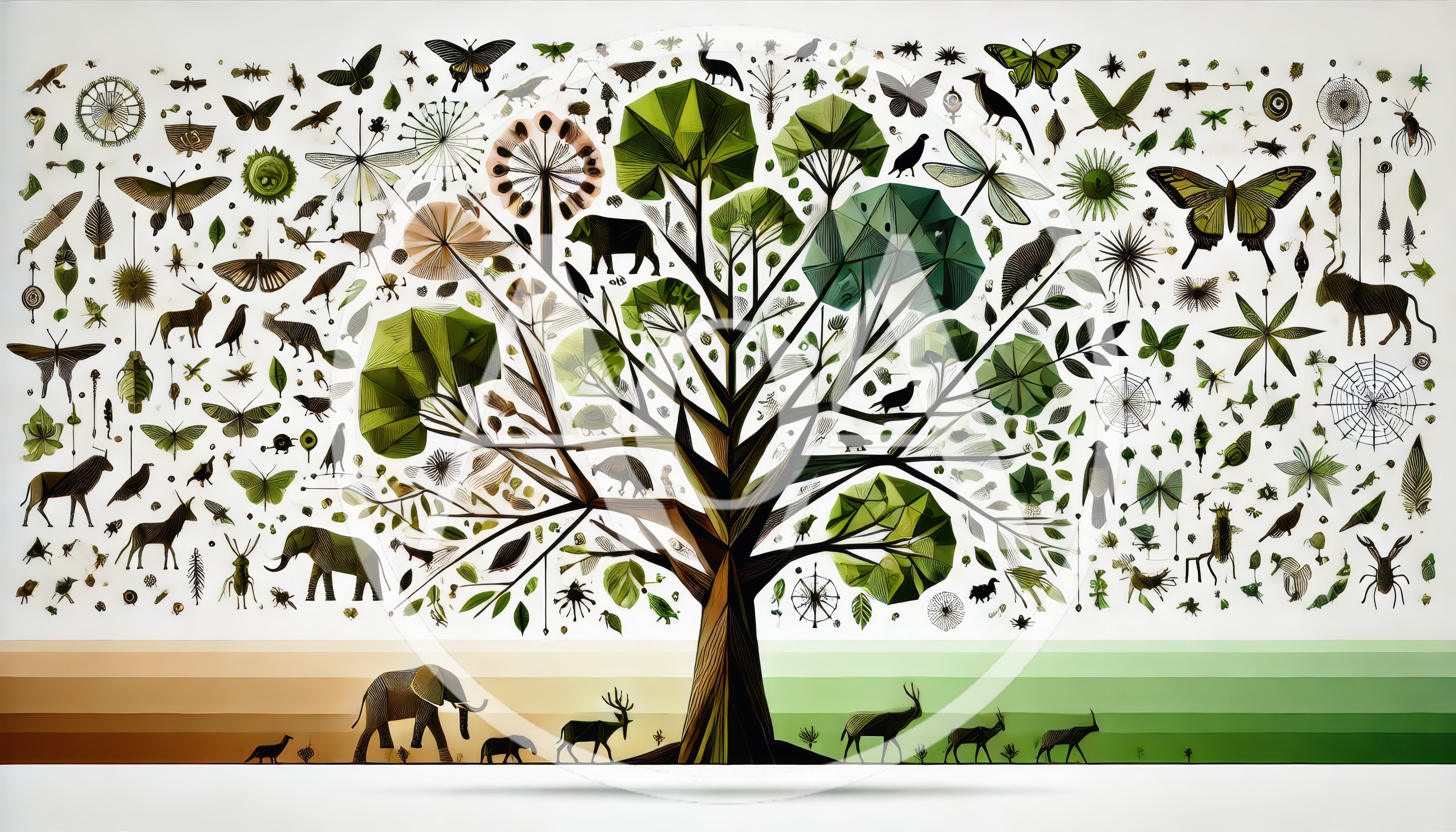 Stylized Geometric Tree Of Life With Wildlife Illustration