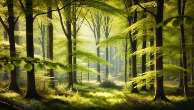 Sunlight Filtering Through A Lush Green Forest