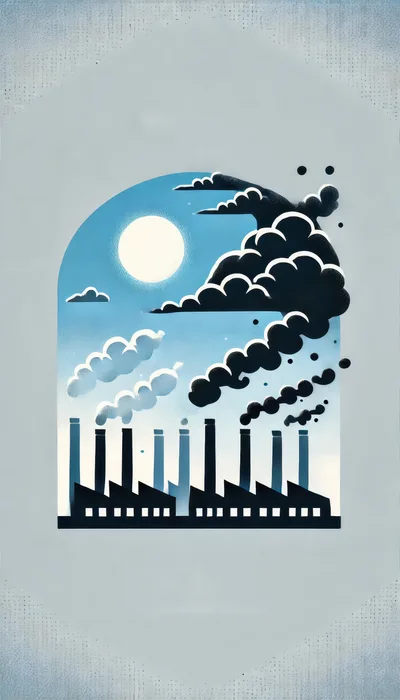 Industrial Factory Smokestacks Emitting Dark Pollution Clouds