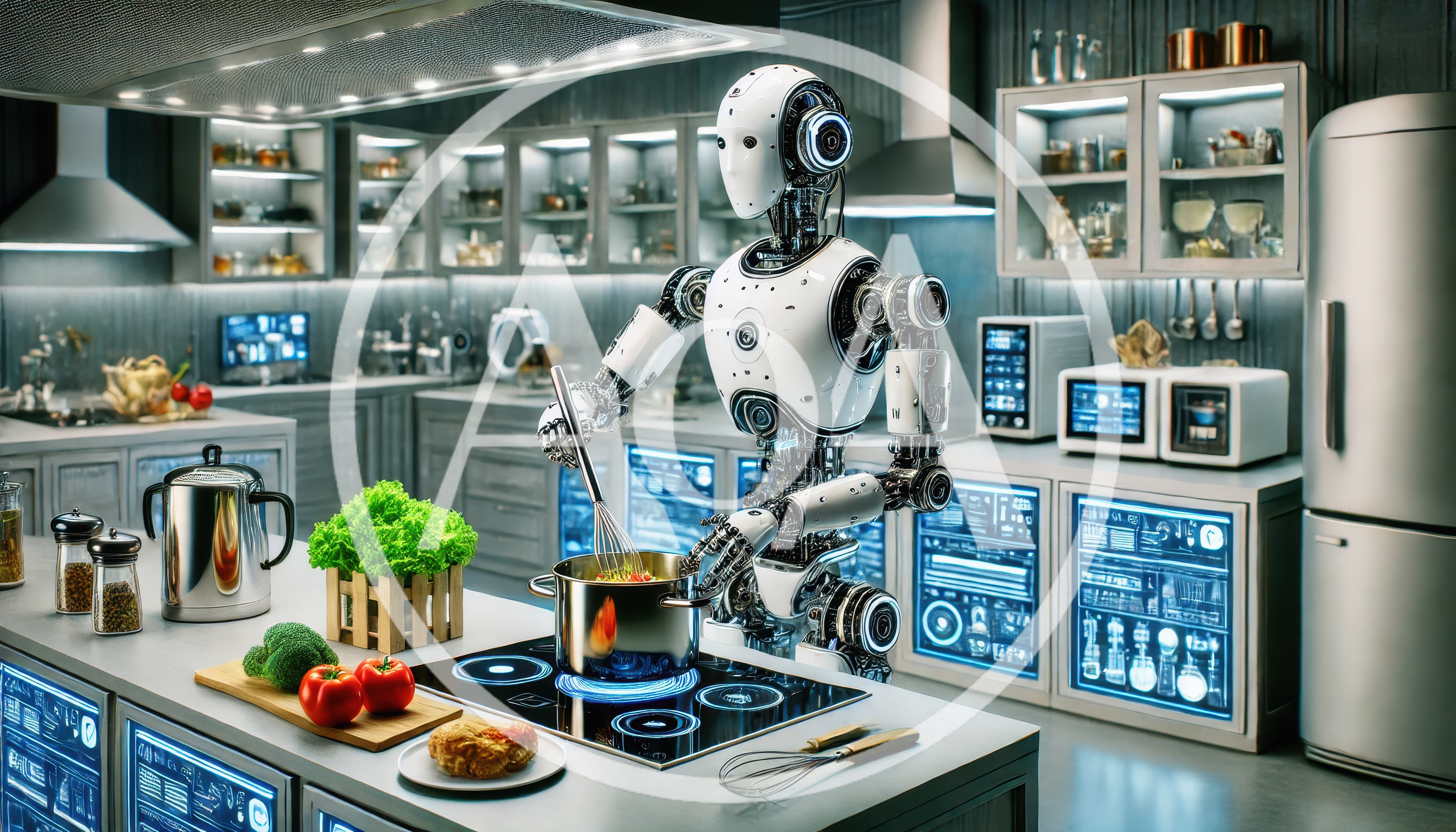 Humanoid Robot Cooking In A Futuristic Kitchen