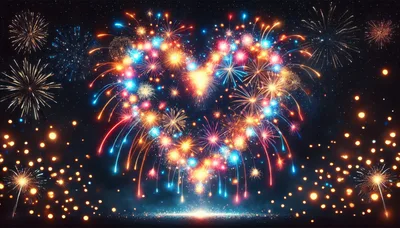 Heart Shaped Fireworks Display In Night Sky