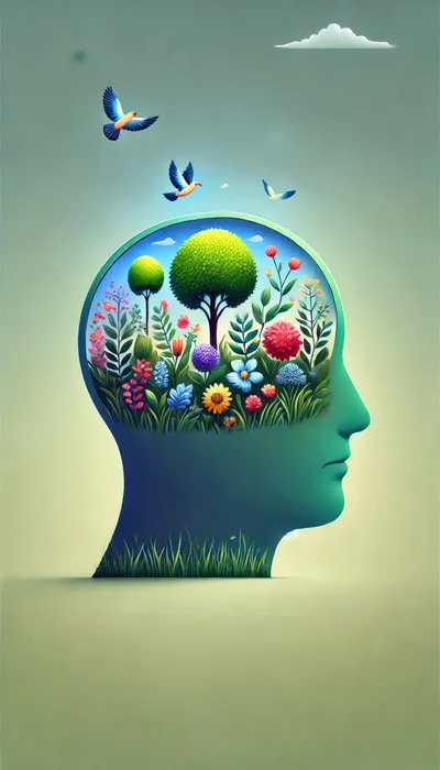 Surreal Human Head Silhouette Filled With Vibrant Garden