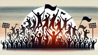 Silhouettes Of Cheering Sports Fans Celebrating Victory