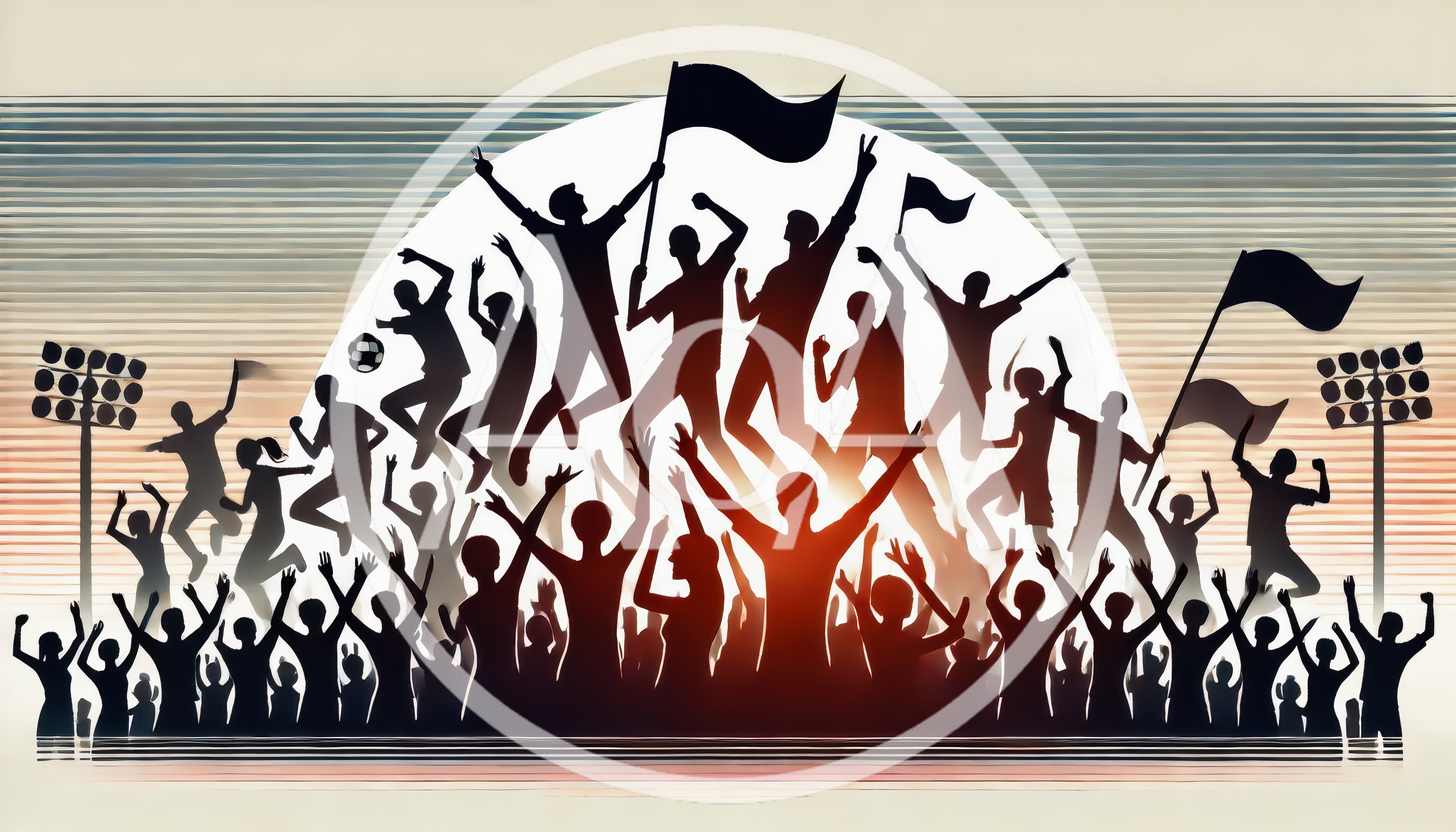 Silhouettes Of Cheering Sports Fans Celebrating Victory