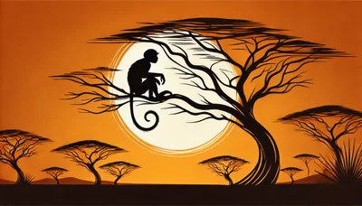 Silhouette Of A Monkey Sitting In An Acacia Tree