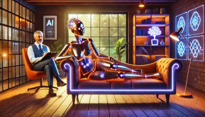 AI Robot Receiving Therapy Session From Human Psychologist