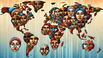 Stylized World Map Composed Of Diverse Human Faces
