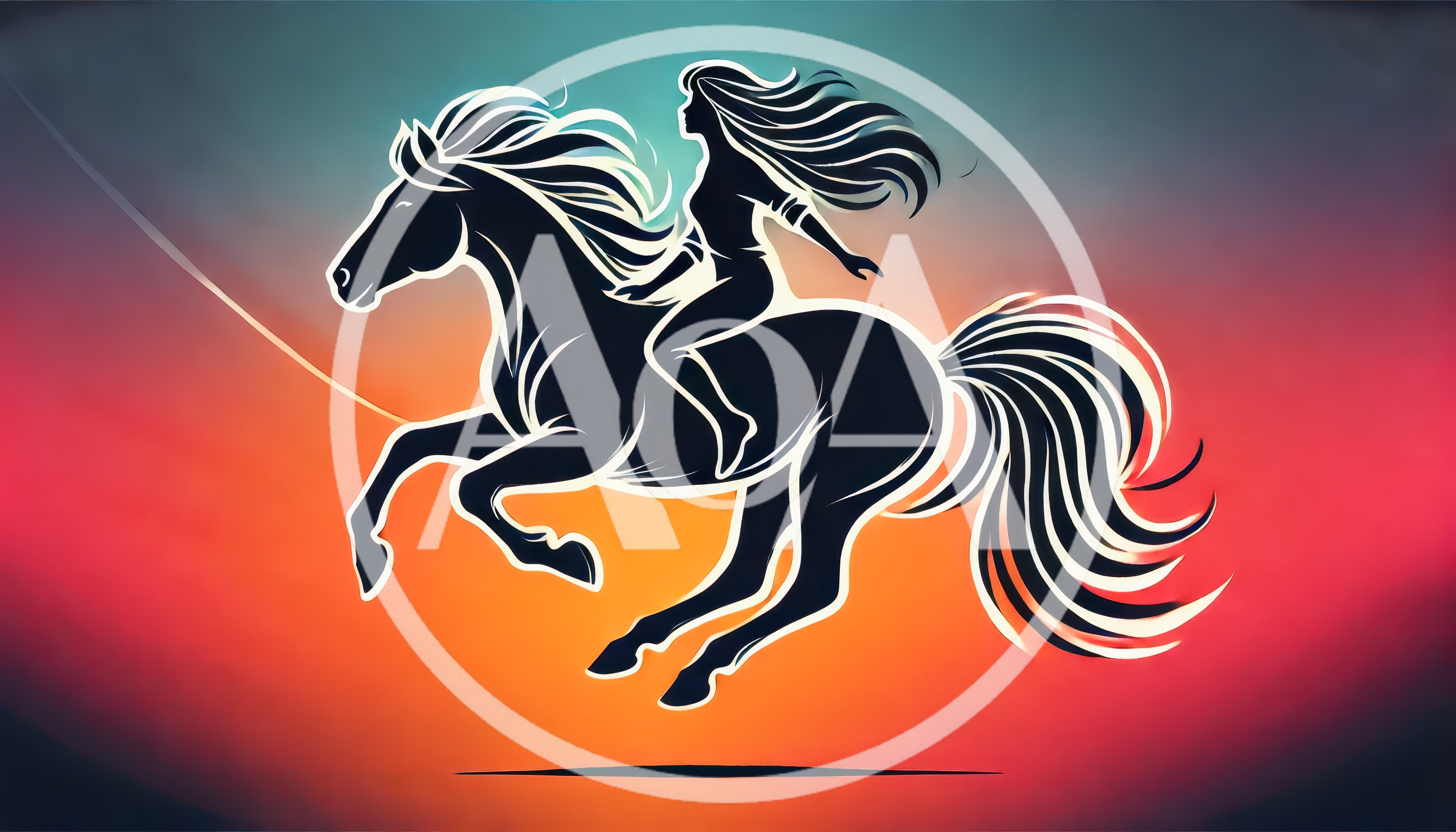 Stylized Silhouette Of A Woman Riding A Galloping Horse