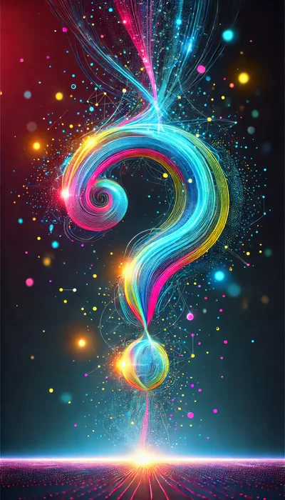 Abstract Neon Question Mark With Digital Particle Effects