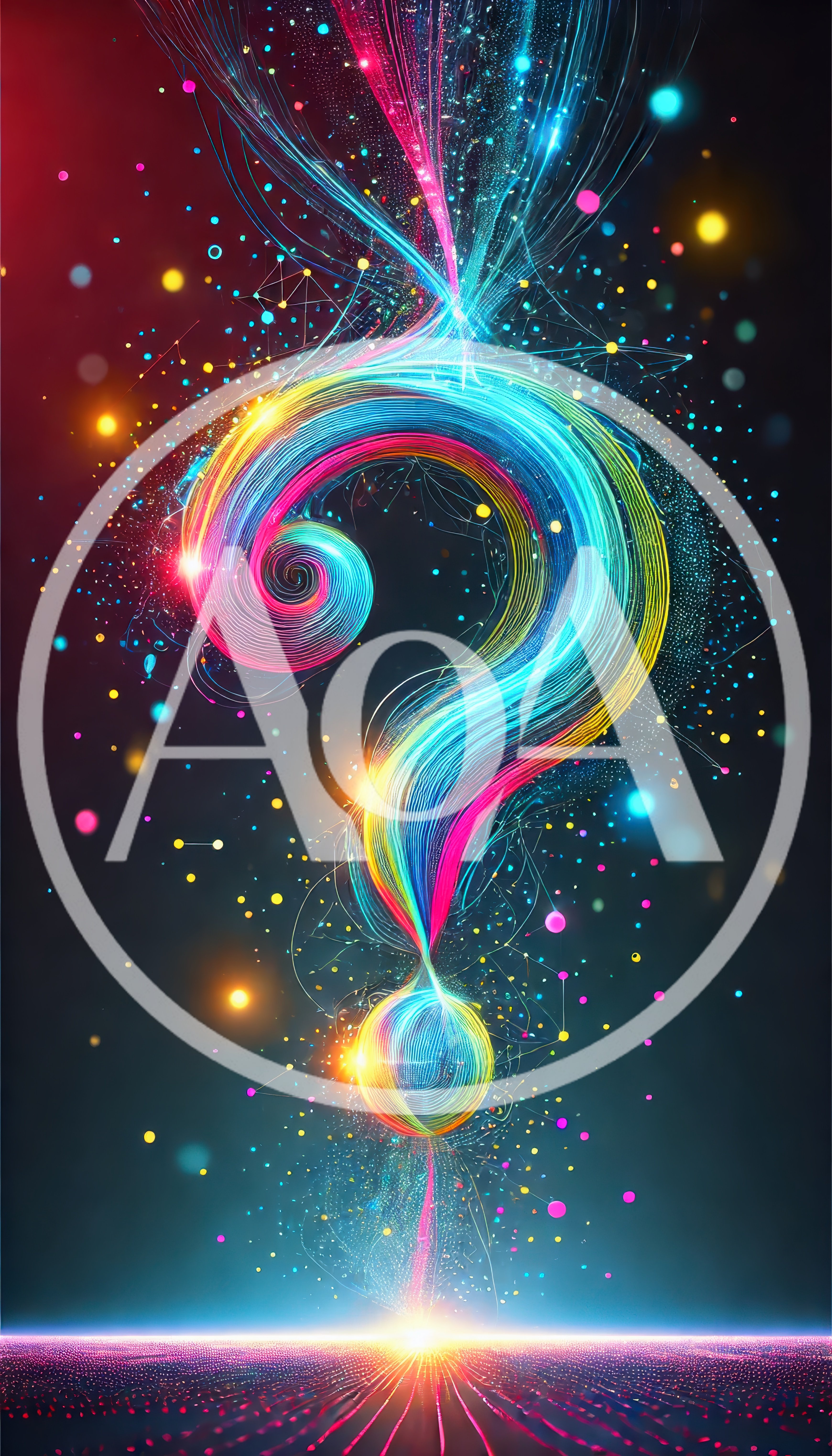 Abstract Neon Question Mark With Digital Particle Effects