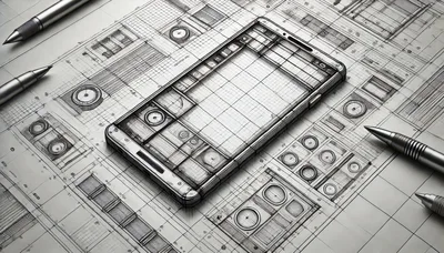 Technical Blueprint Sketch Of A Smartphone Design