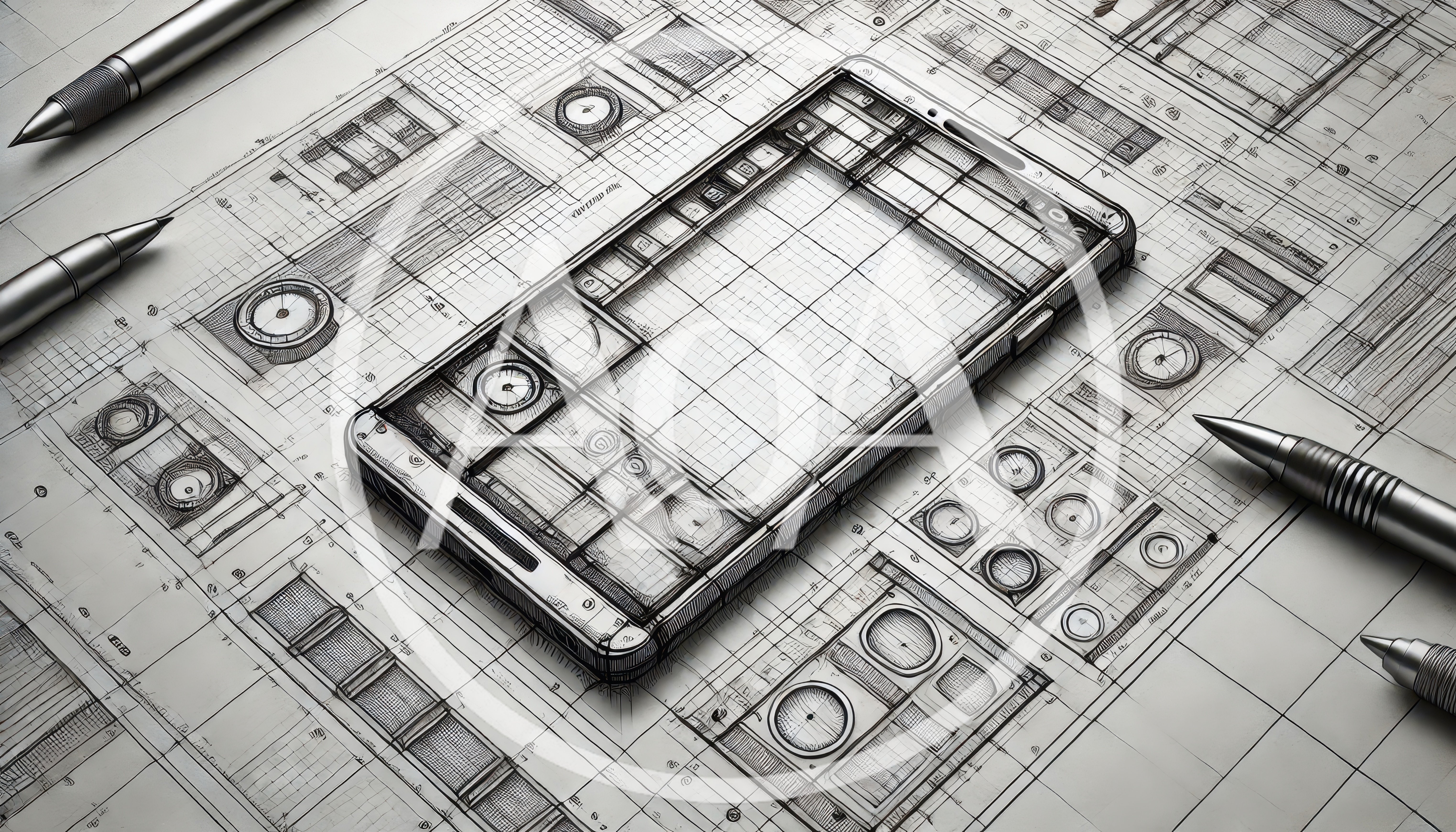 Technical Blueprint Sketch Of A Smartphone Design